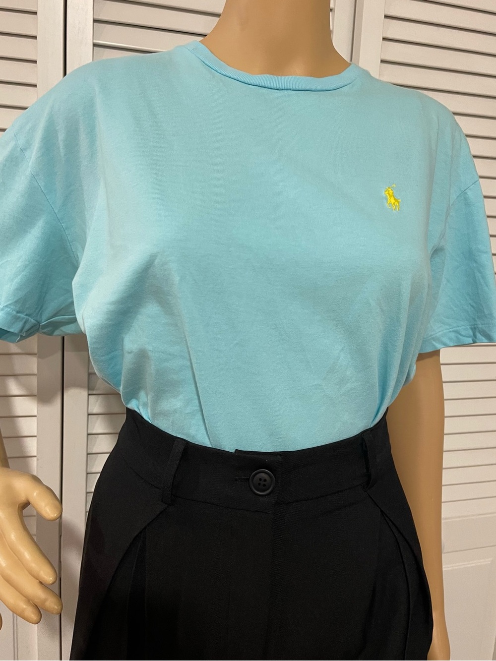Ralph Lauren Women’s Aqua Crewneck Tee with Yellow Pony Logo